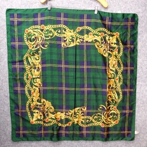 Tartan Square Scarf Womens Green DEBENHAMS Gold Chain Acanthus ITALY 87 cm 34x34